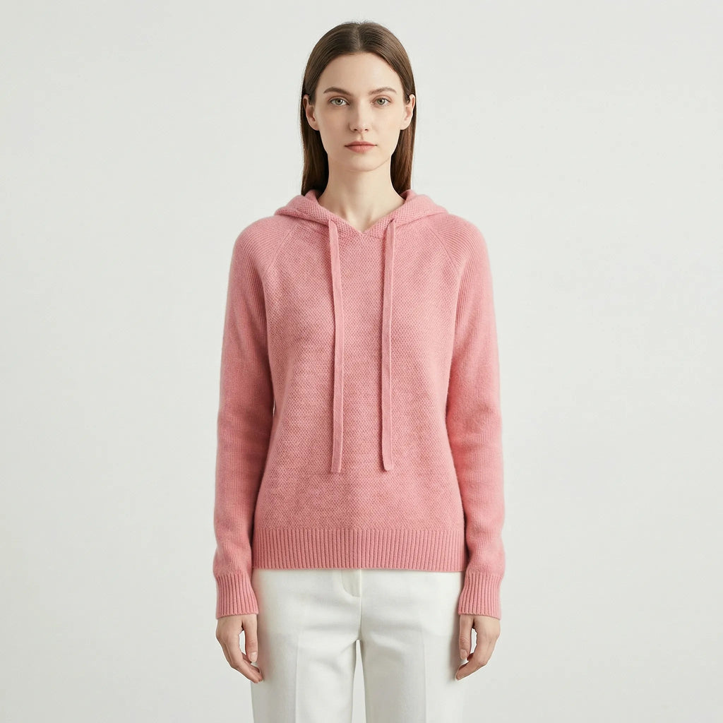 Women's Textured-Knit Pullover Hoodie with Drawcords in Pink - view 4