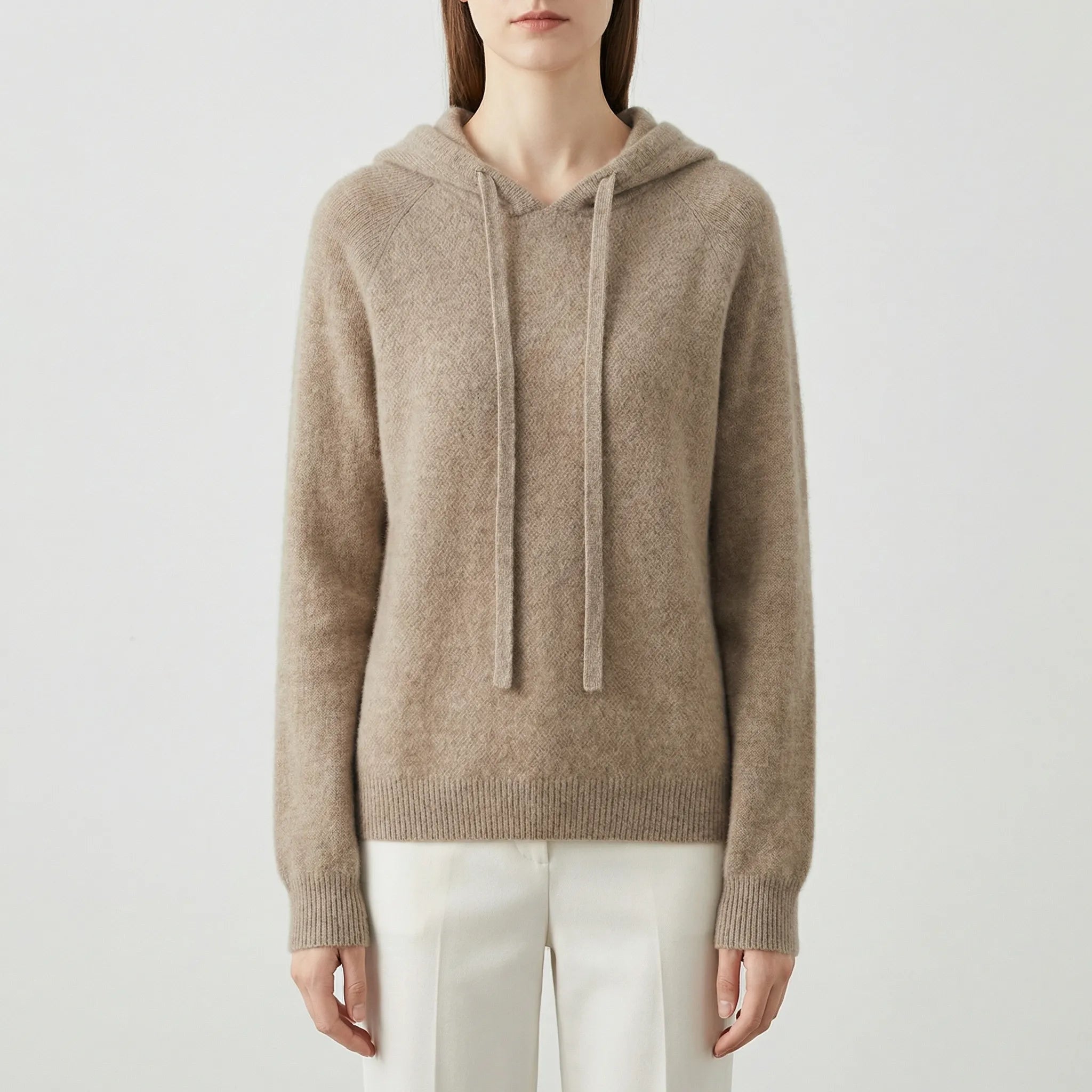 Women's Textured-Knit Pullover Hoodie with Drawcords in Beige - view 5