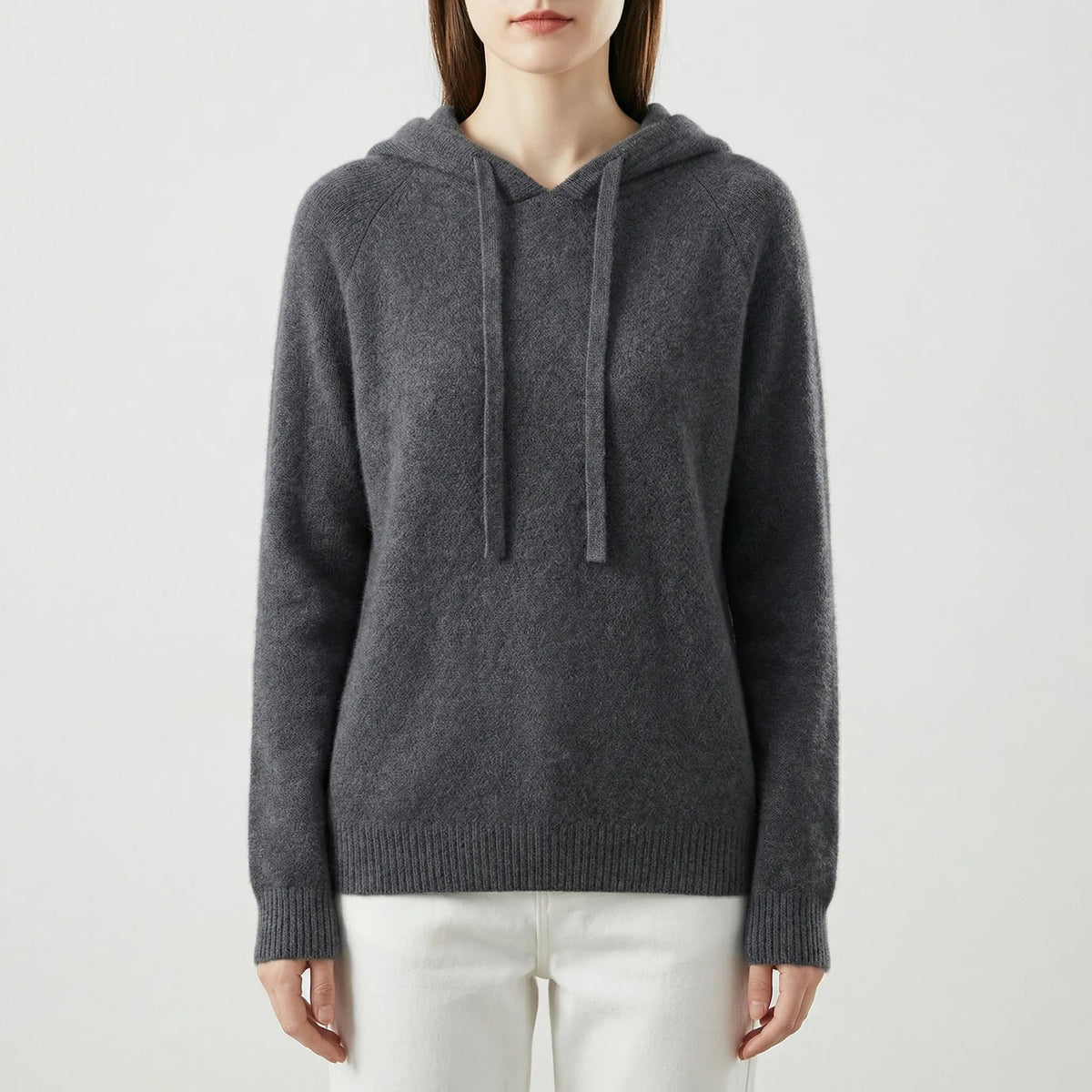 Women's Textured-Knit Pullover Hoodie with Drawcords in Dark Gray - view 7