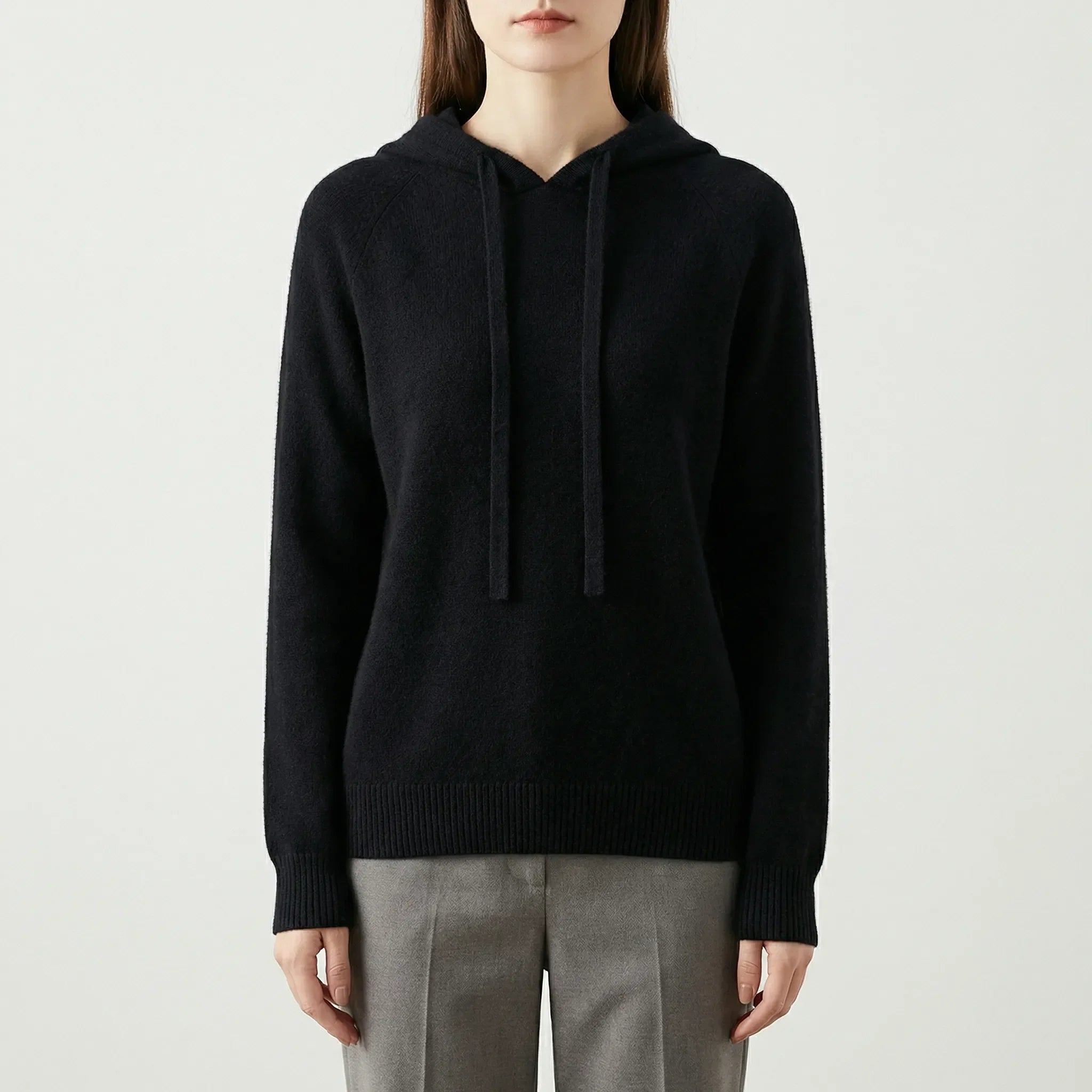Women's Textured-Knit Pullover Hoodie with Drawcords in Black - view 8