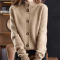 Women's Oversized Mock-Neck Button-Front Cardigan in Beige - view 1