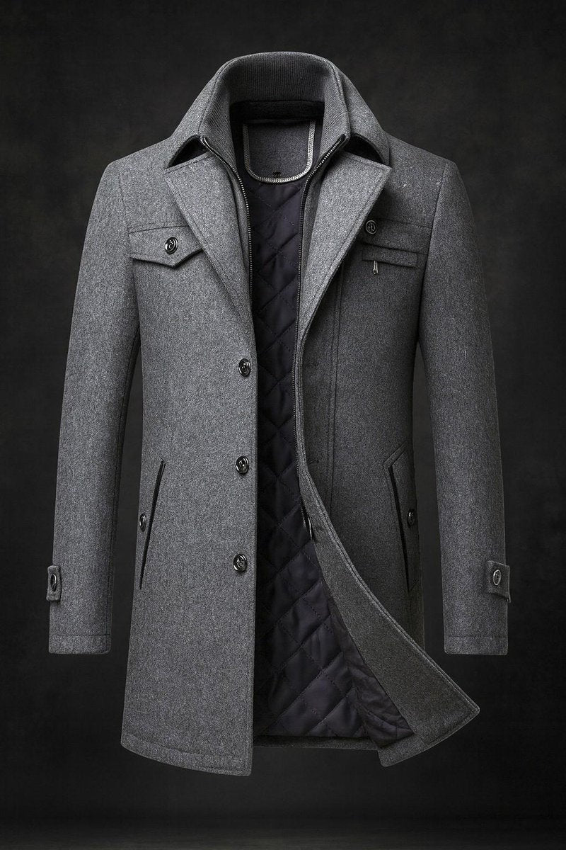 Men's Quilted Padded Overcoat with Corduroy Collar in Gray - view 4