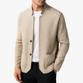 Men's Stand-Collar Knit Cardigan with Patch Pockets in Khaki - view 1