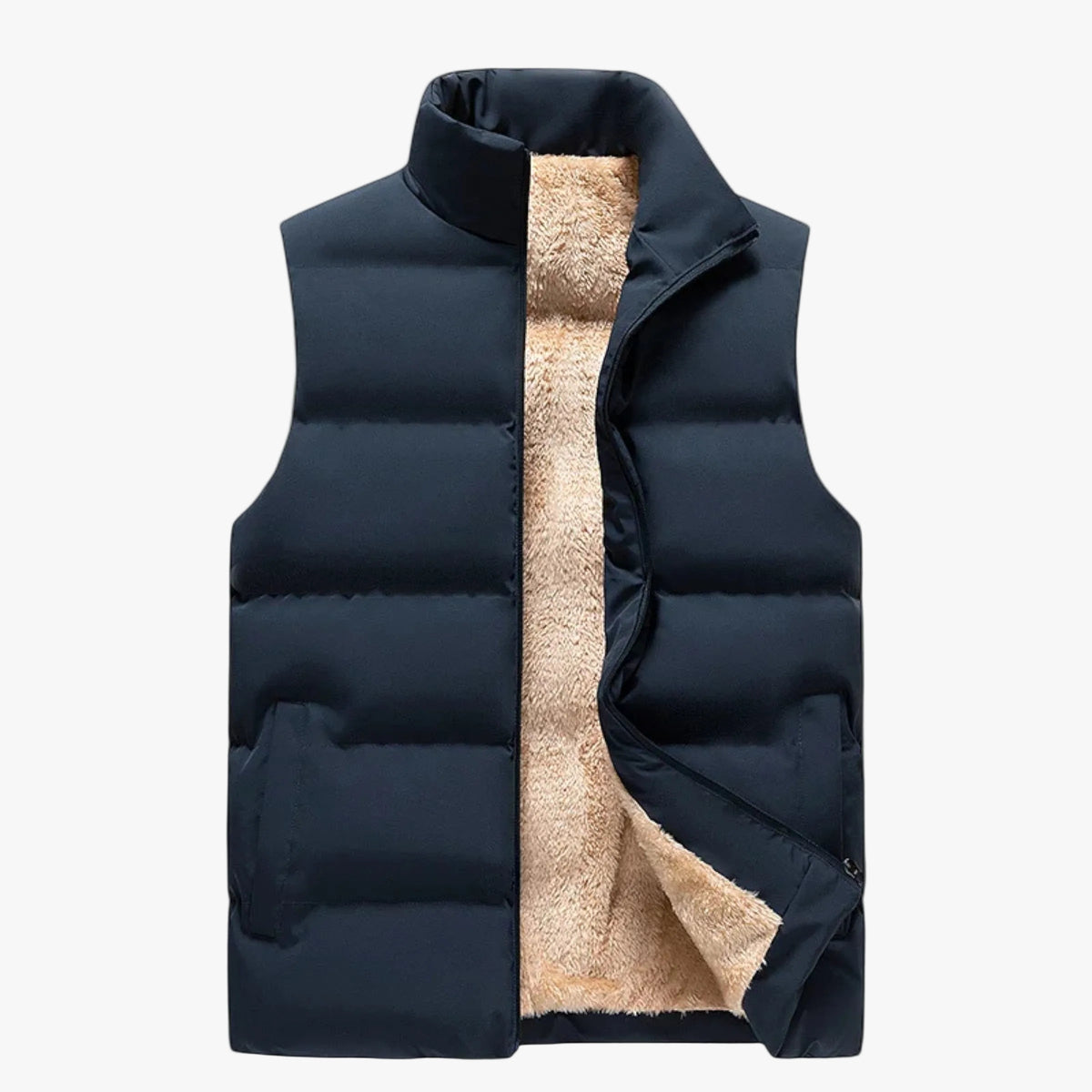 Men's Fleece-Lined Quilted Puffer Vest with Pockets in Blue - view 1