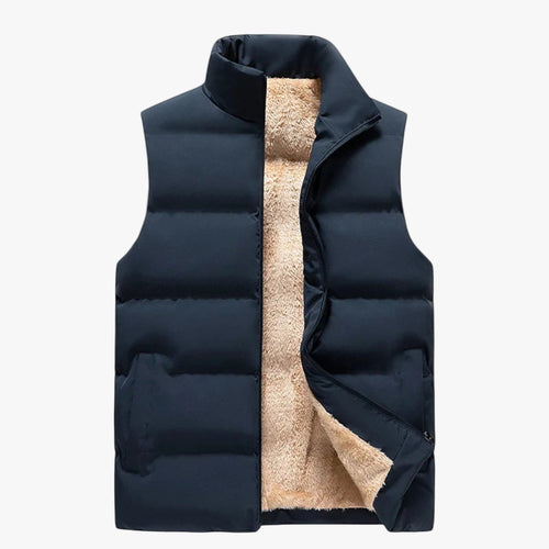 Men's Fleece-Lined Quilted Puffer Vest with Pockets in Blue - view 1