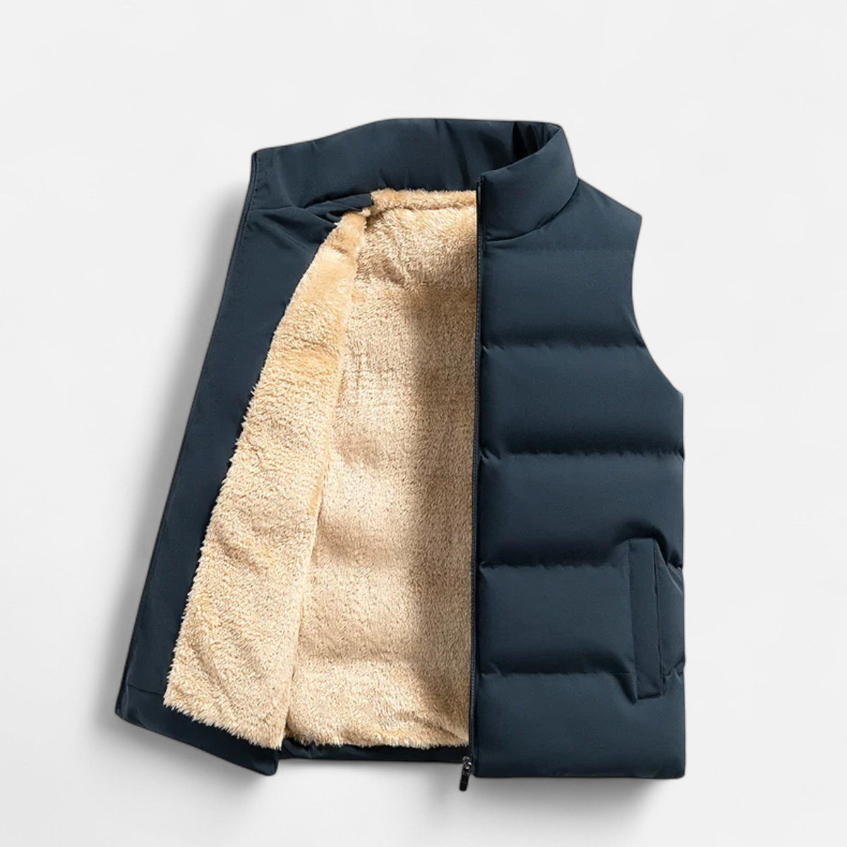 Men's Fleece-Lined Quilted Puffer Vest with Pockets in Blue - view 3