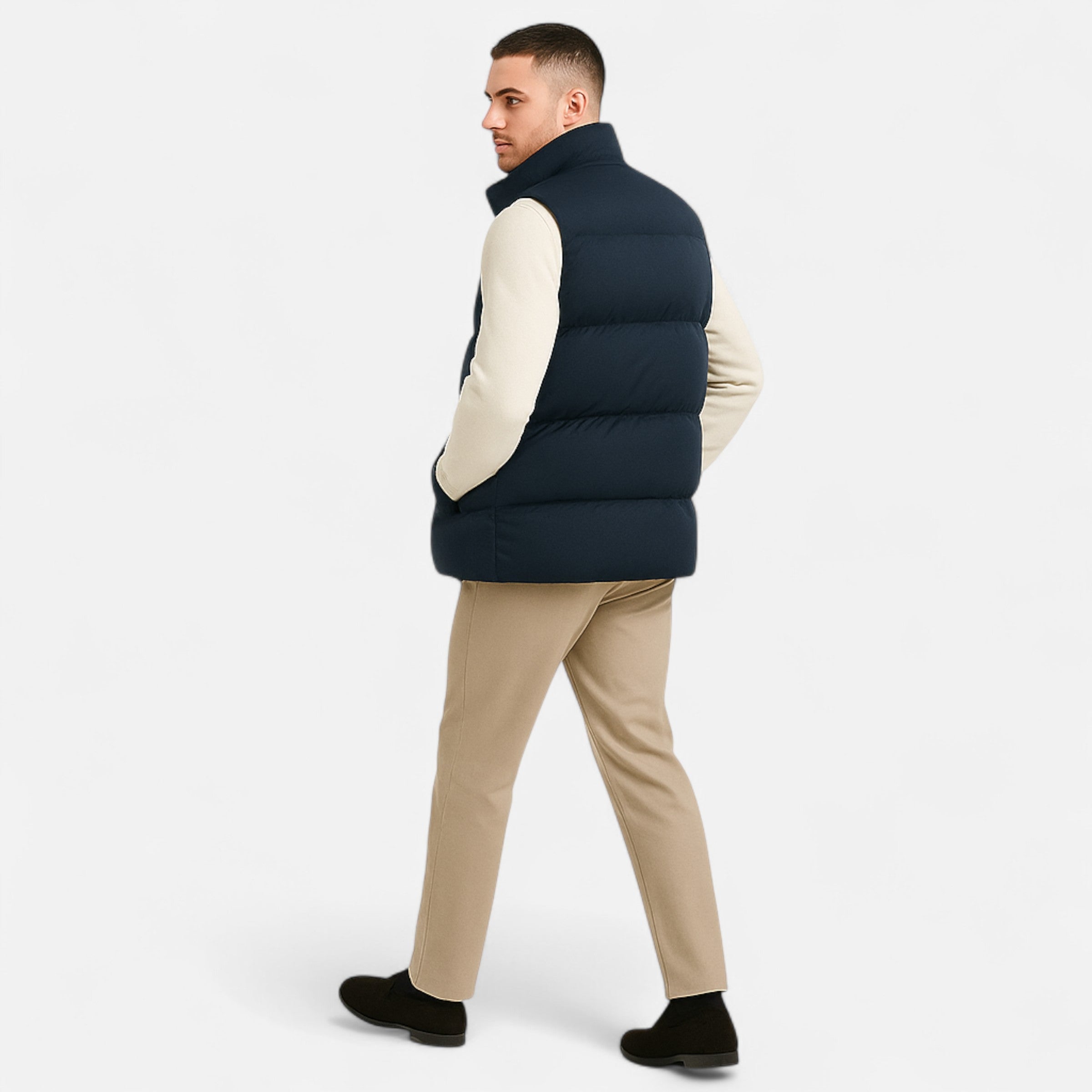Men's Fleece-Lined Quilted Puffer Vest with Pockets in Blue - view 4