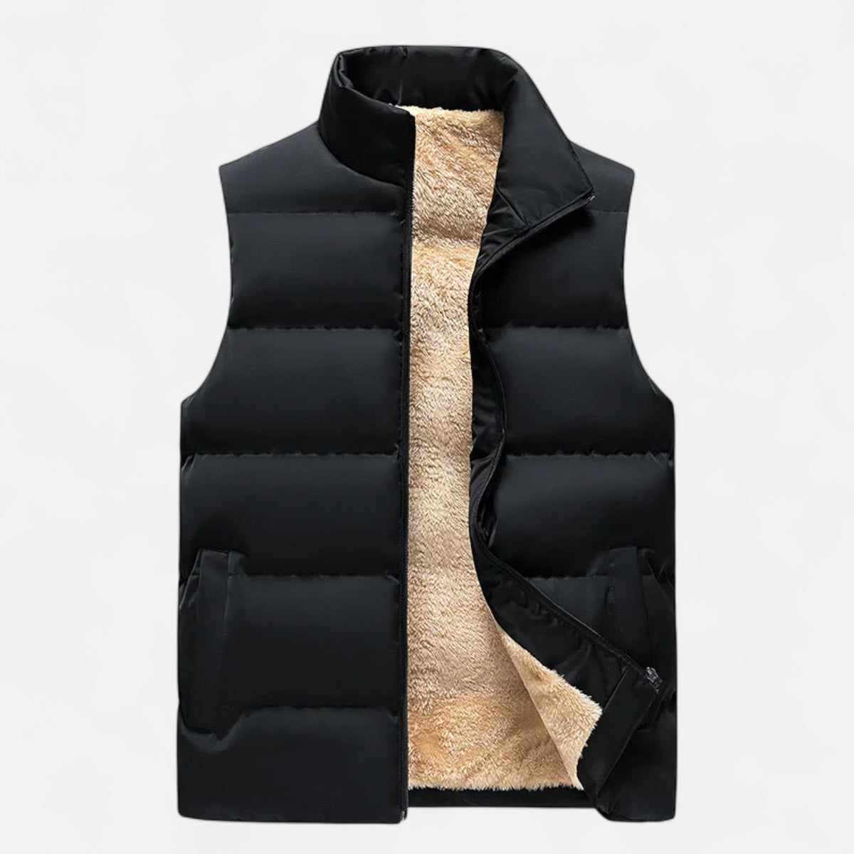 Men's Fleece-Lined Quilted Puffer Vest with Pockets in Black - view 6