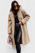 Women's Longline Oversized Fleece-Lined Teddy Coat in Beige - view 1