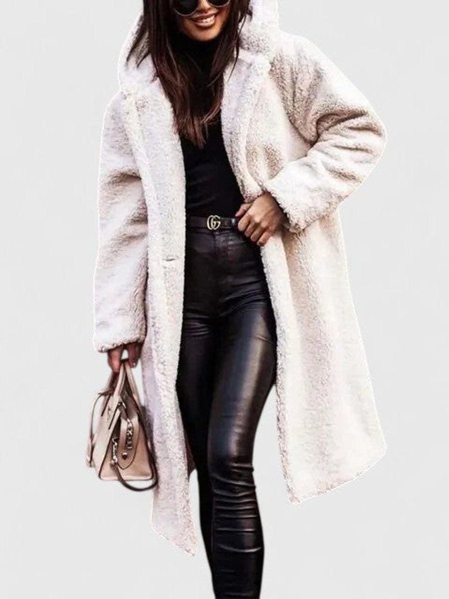 Women's Longline Oversized Fleece-Lined Teddy Coat in White - view 2