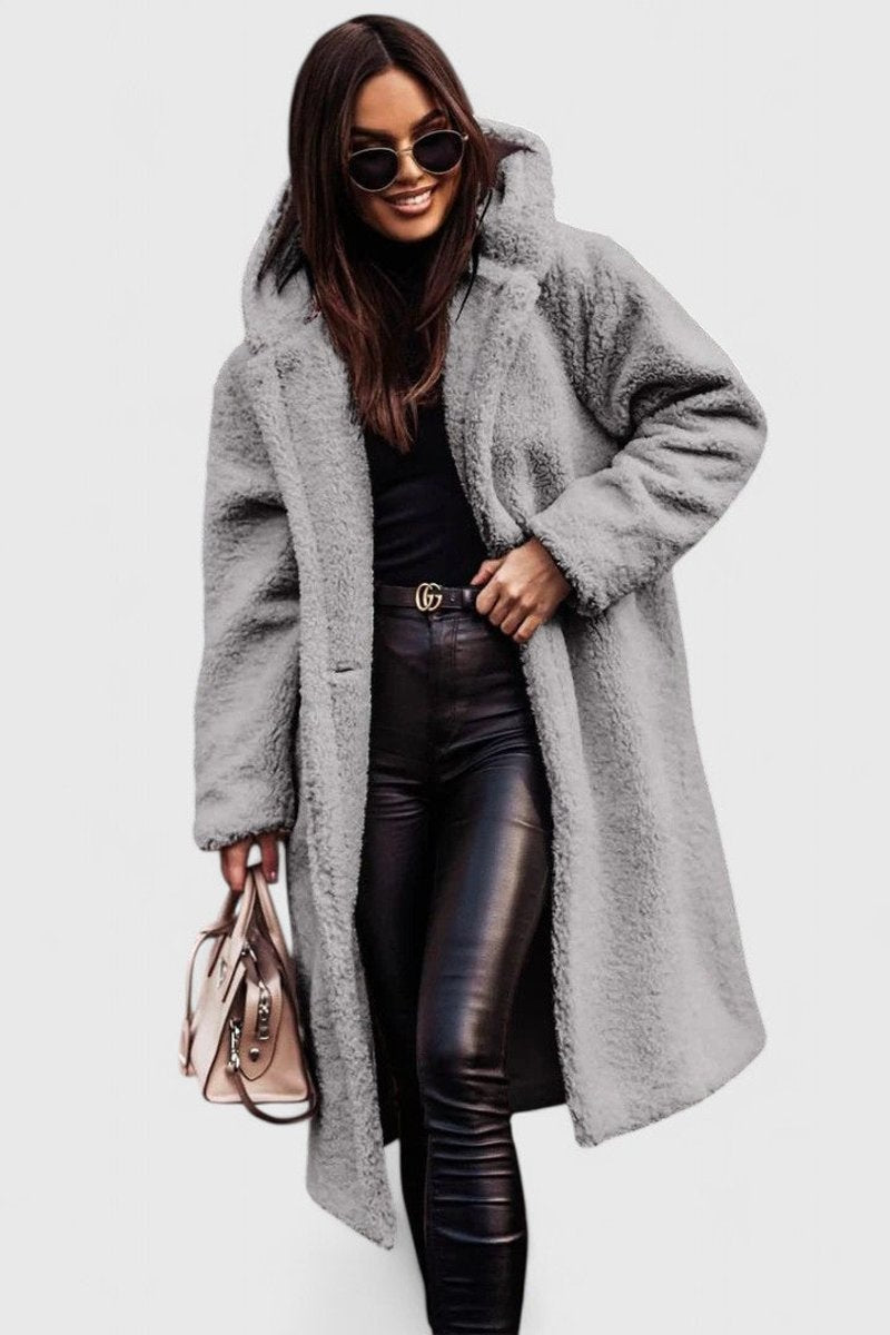 Women's Longline Oversized Fleece-Lined Teddy Coat in Gray - view 3