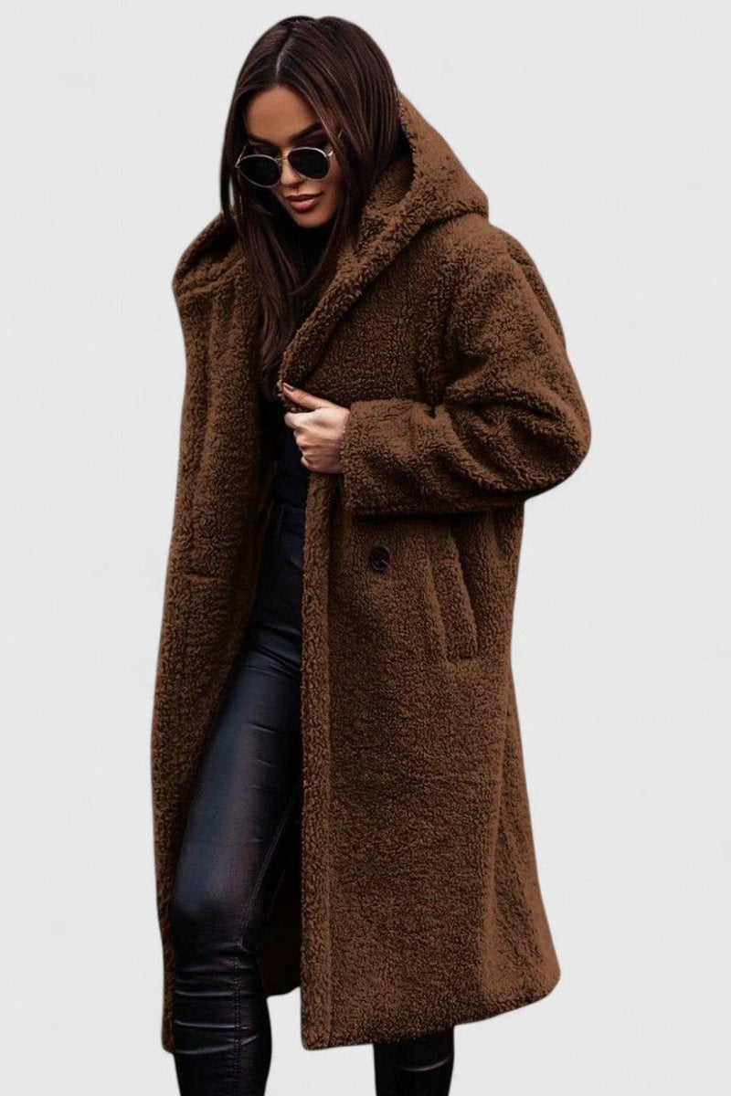 Women's Longline Oversized Fleece-Lined Teddy Coat in Brown - view 8