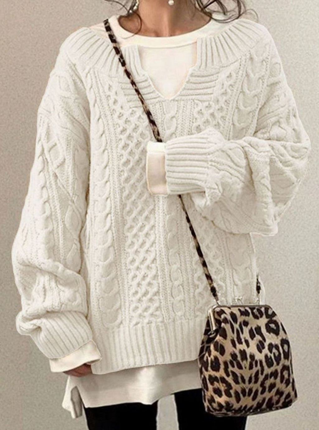 Women's Cable-Knit Oversized Sweater in White - view 1