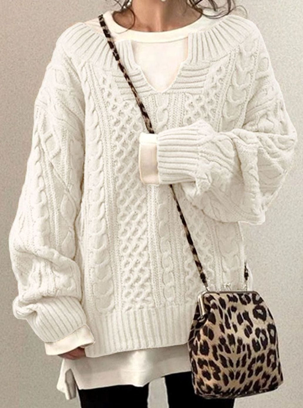 Women's Cable-Knit Oversized Sweater in White - view 2