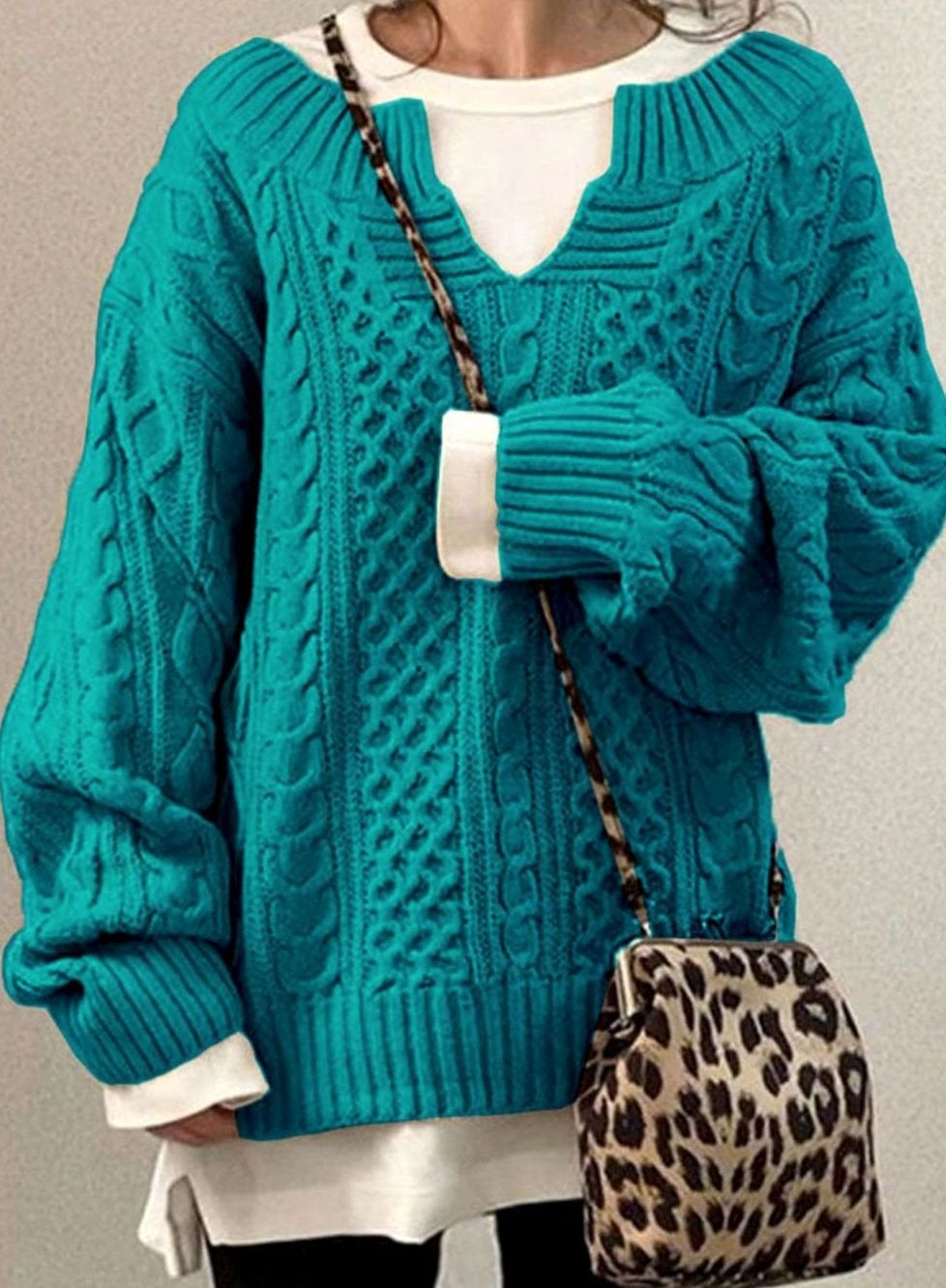 Women's Cable-Knit Oversized Sweater in Blue - view 7