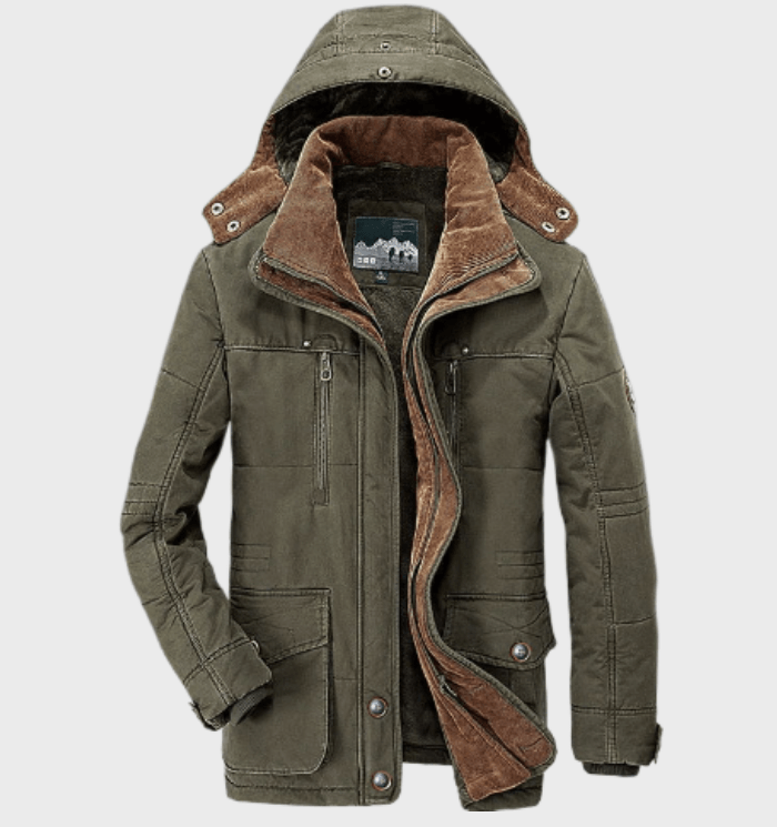 Men's Longline Fleece-Lined Hooded Padded Jacket in Green - view 2