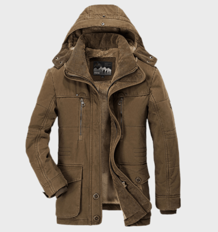 Men's Longline Fleece-Lined Hooded Padded Jacket in Brown - view 4