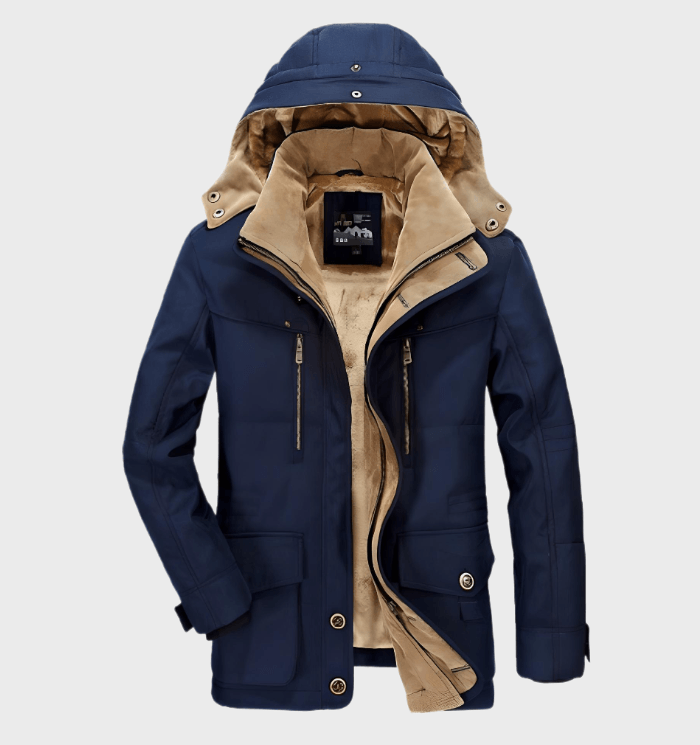 Men's Longline Fleece-Lined Hooded Padded Jacket in Blue - view 6