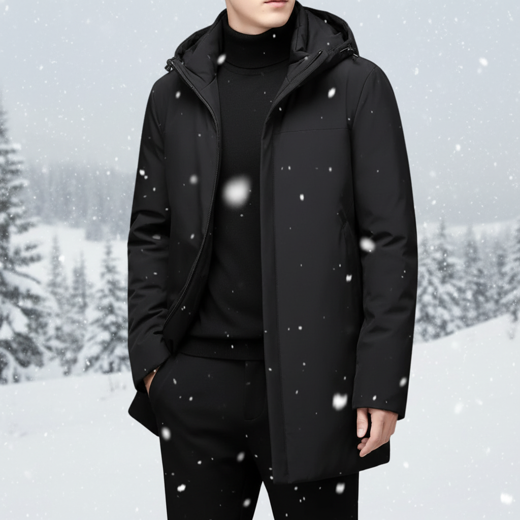 Men's Lightweight Hooded Padded Parka Jacket in Black - view 1
