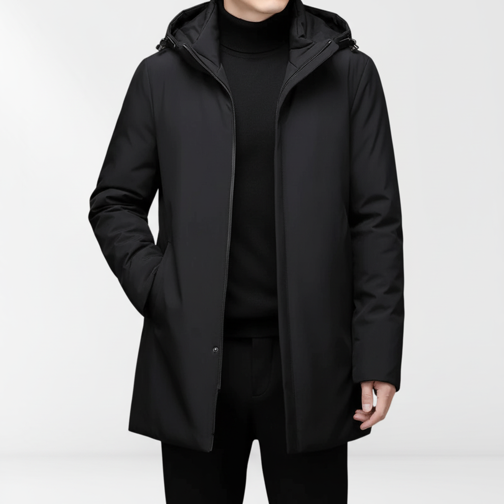 Men's Lightweight Hooded Padded Parka Jacket in Black - view 2