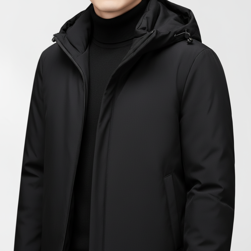 Men's Lightweight Hooded Padded Parka Jacket in Black - view 3