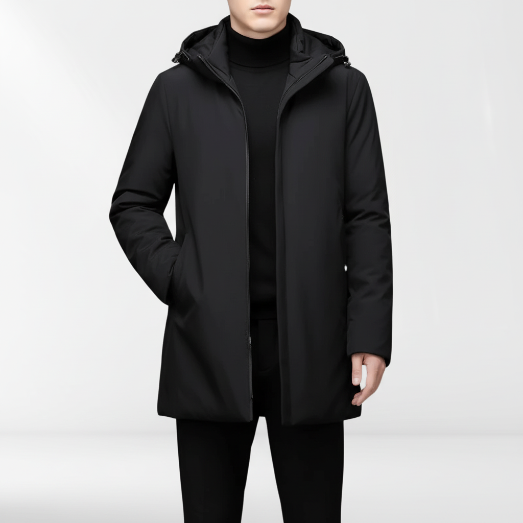 Men's Lightweight Hooded Padded Parka Jacket in Black - view 4
