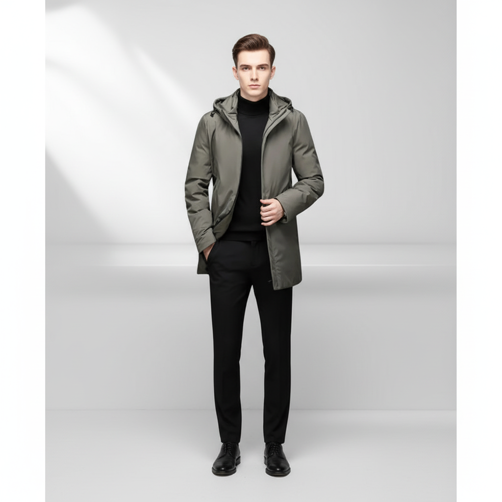 Men's Lightweight Hooded Padded Parka Jacket in Green - view 5