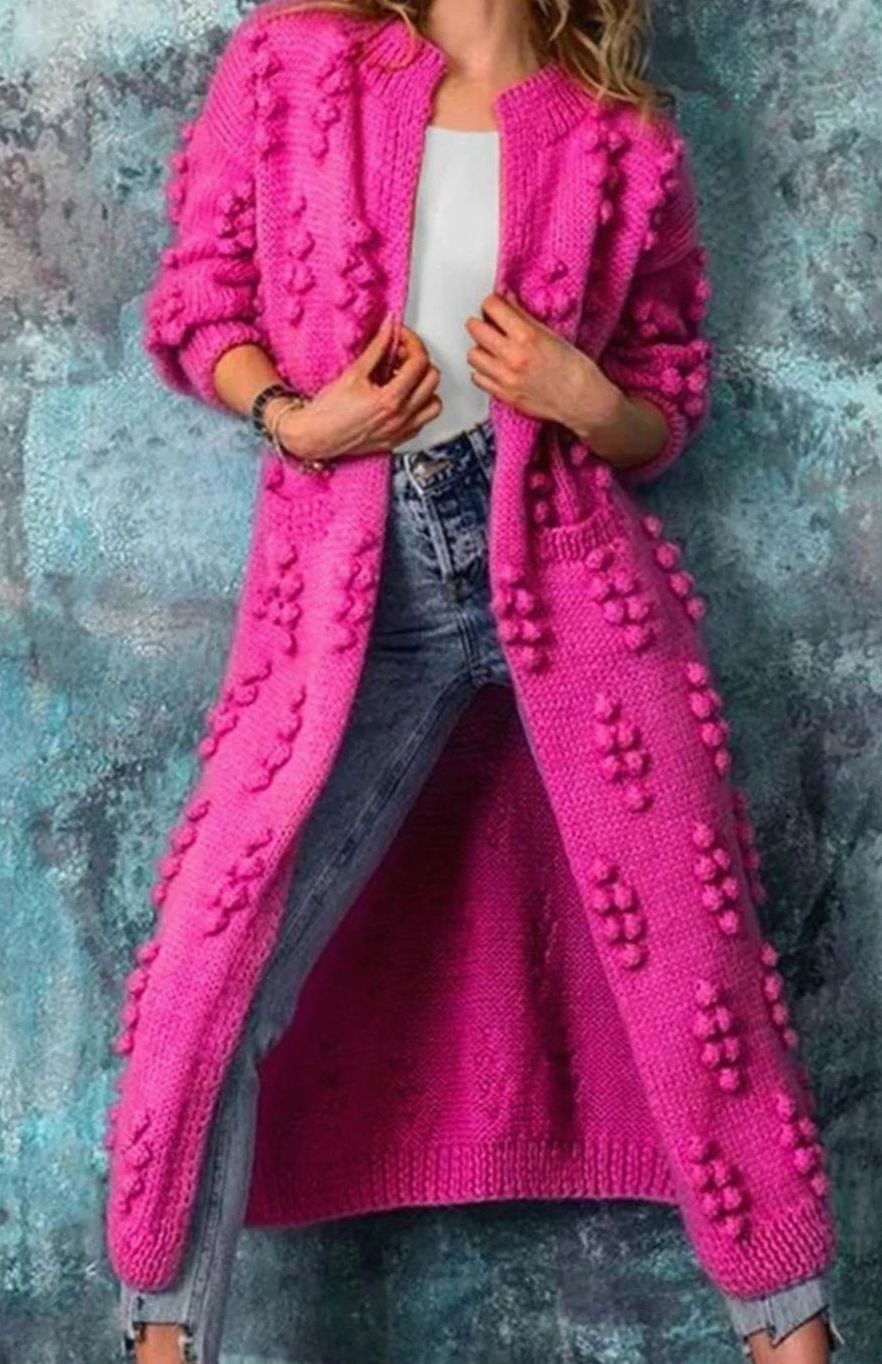 Women's Longline Pom-Pom Cardigan in Pink - view 2
