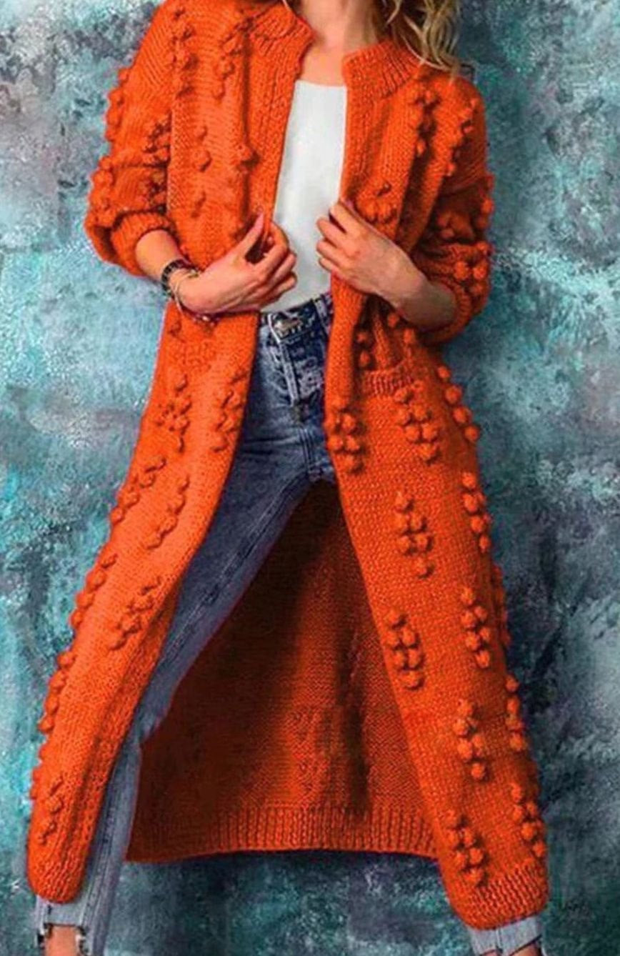 Women's Longline Pom-Pom Cardigan in Orange - view 5