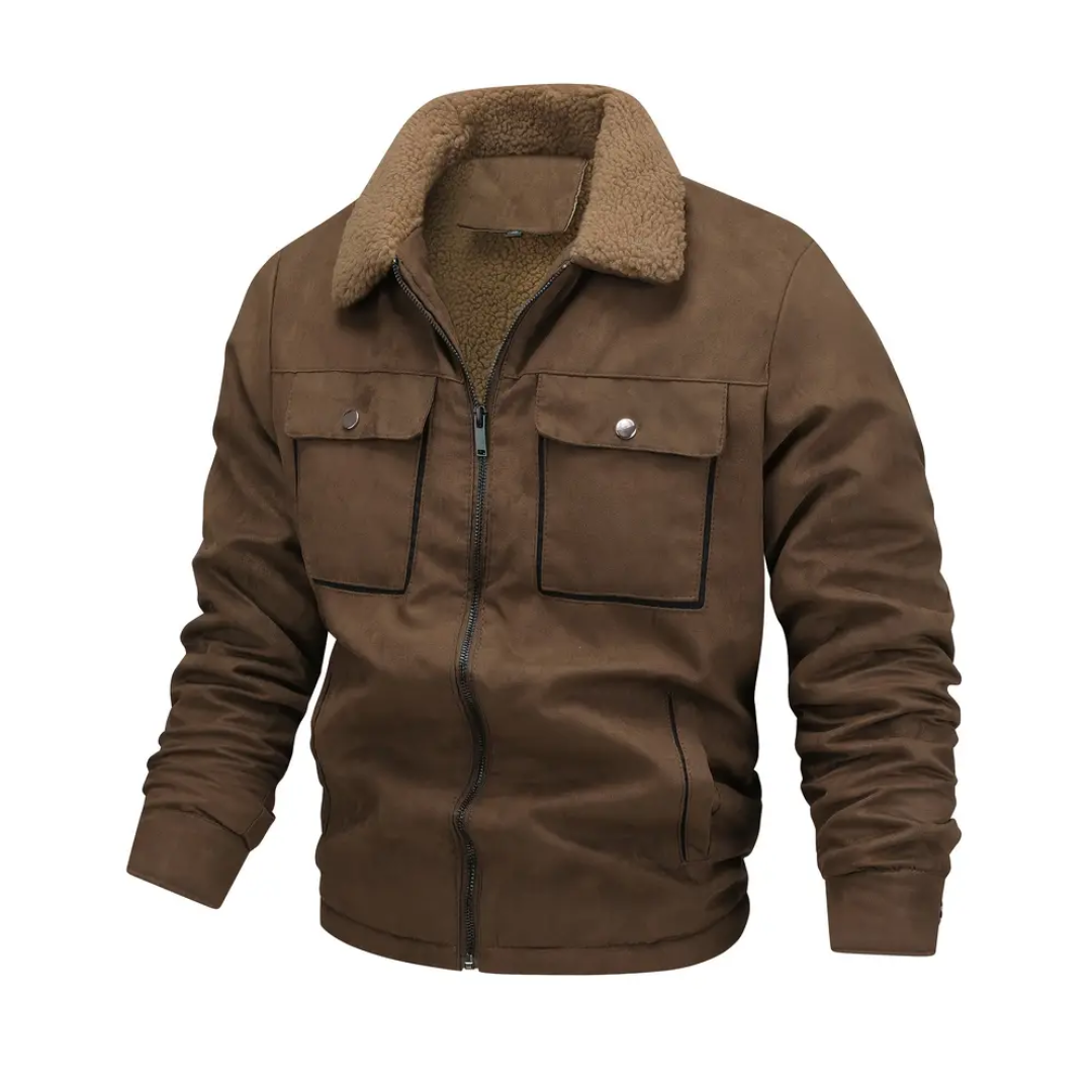 Men's Fleece-Lined Zip-Up Teddy Jacket with Hood in Dark Brown - view 1