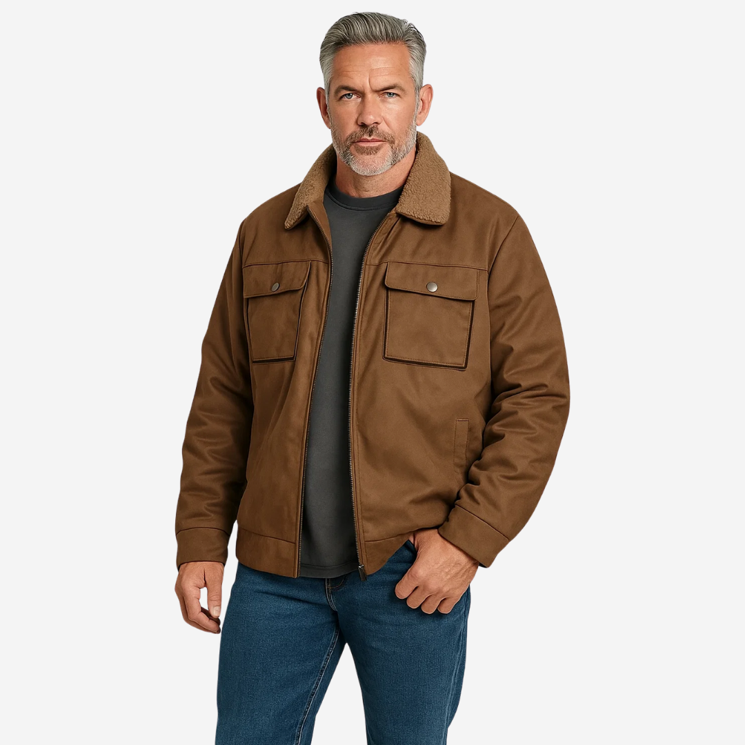 Men's Fleece-Lined Zip-Up Teddy Jacket with Hood in Dark Brown - view 2