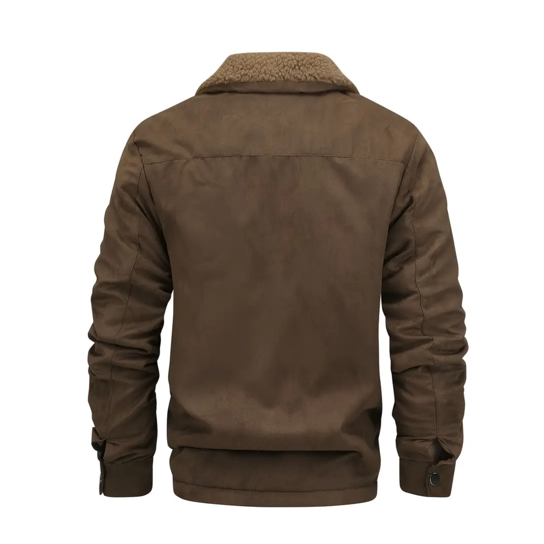 Men's Fleece-Lined Zip-Up Teddy Jacket with Hood in Dark Brown - view 4