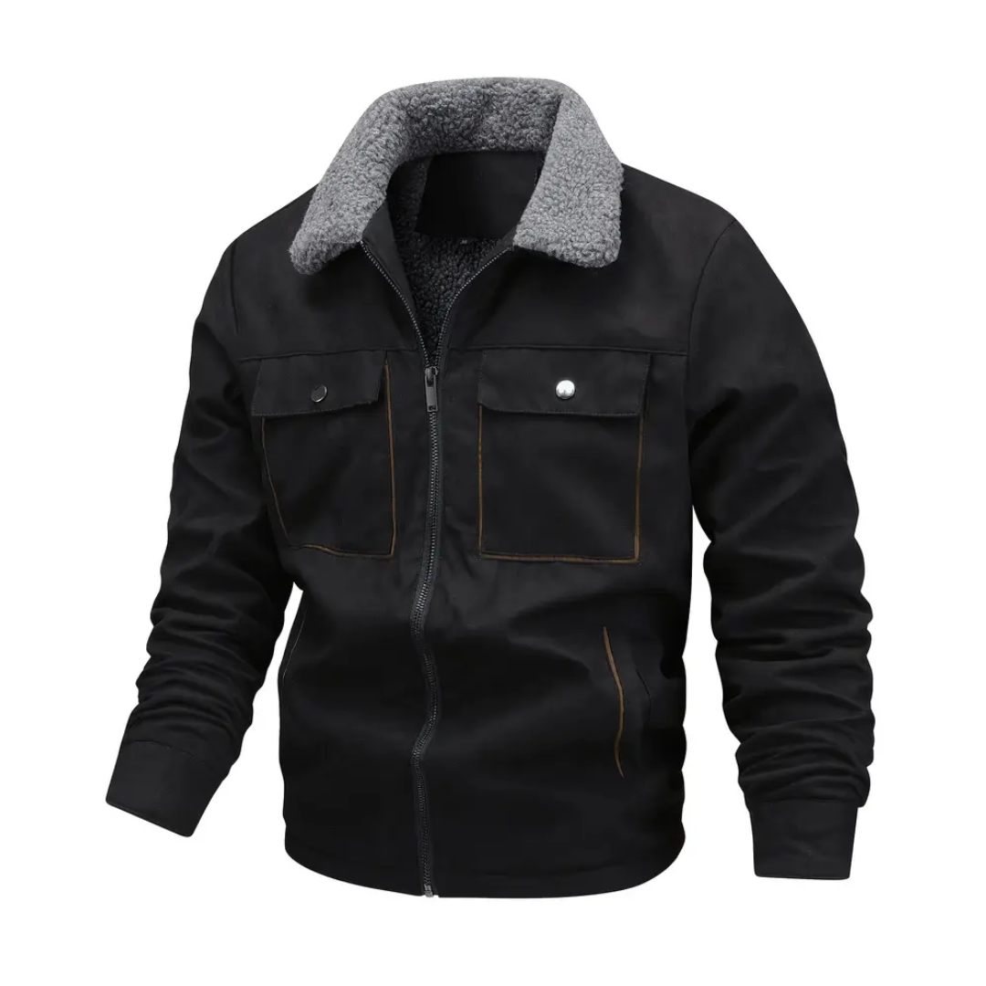 Men's Fleece-Lined Zip-Up Teddy Jacket with Hood in Black - view 5