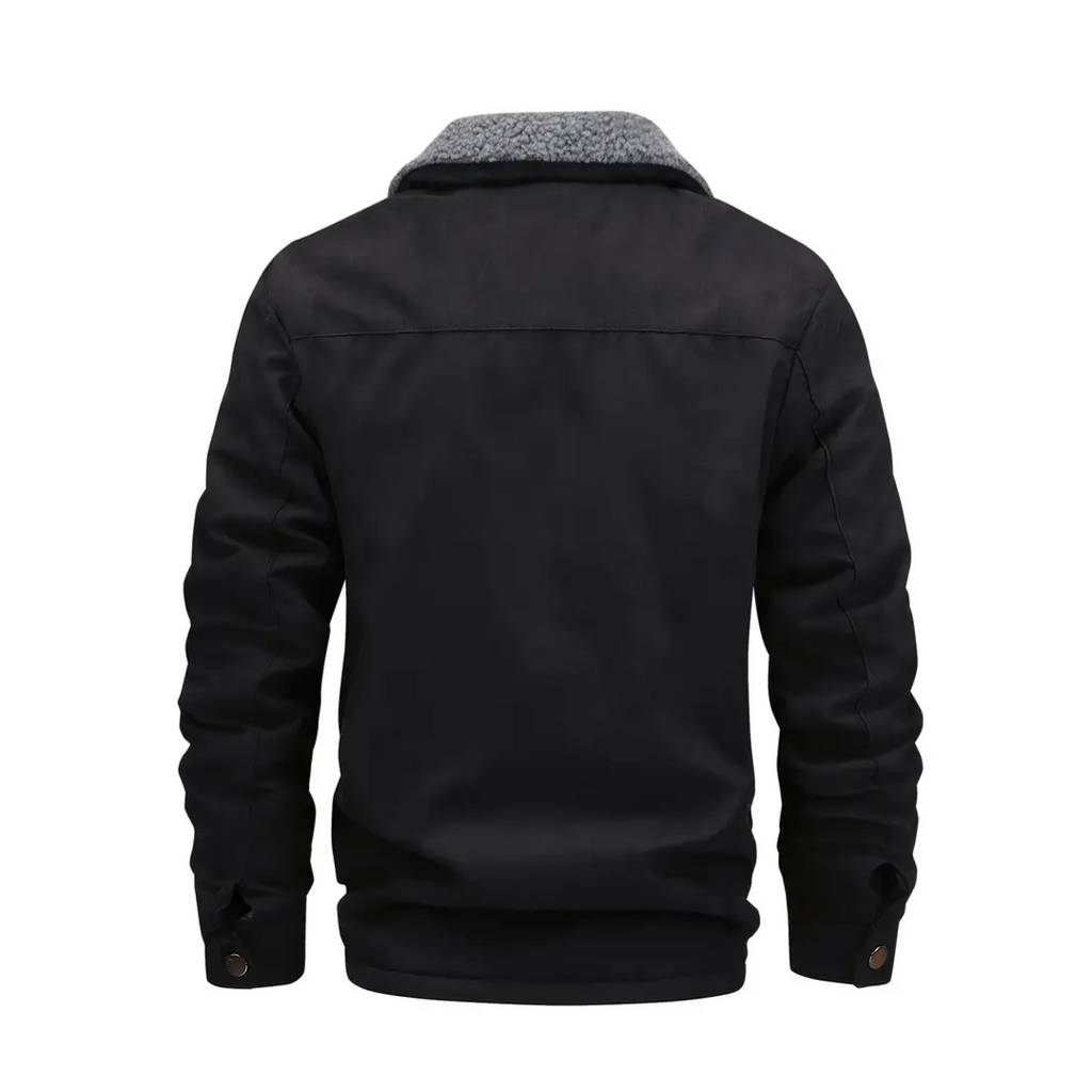 Men's Fleece-Lined Zip-Up Teddy Jacket with Hood in Black - view 6