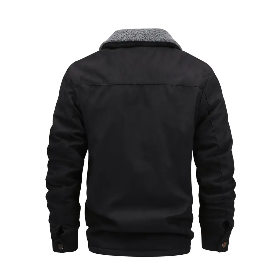 Men's Fleece-Lined Zip-Up Teddy Jacket with Hood in Black - view 6