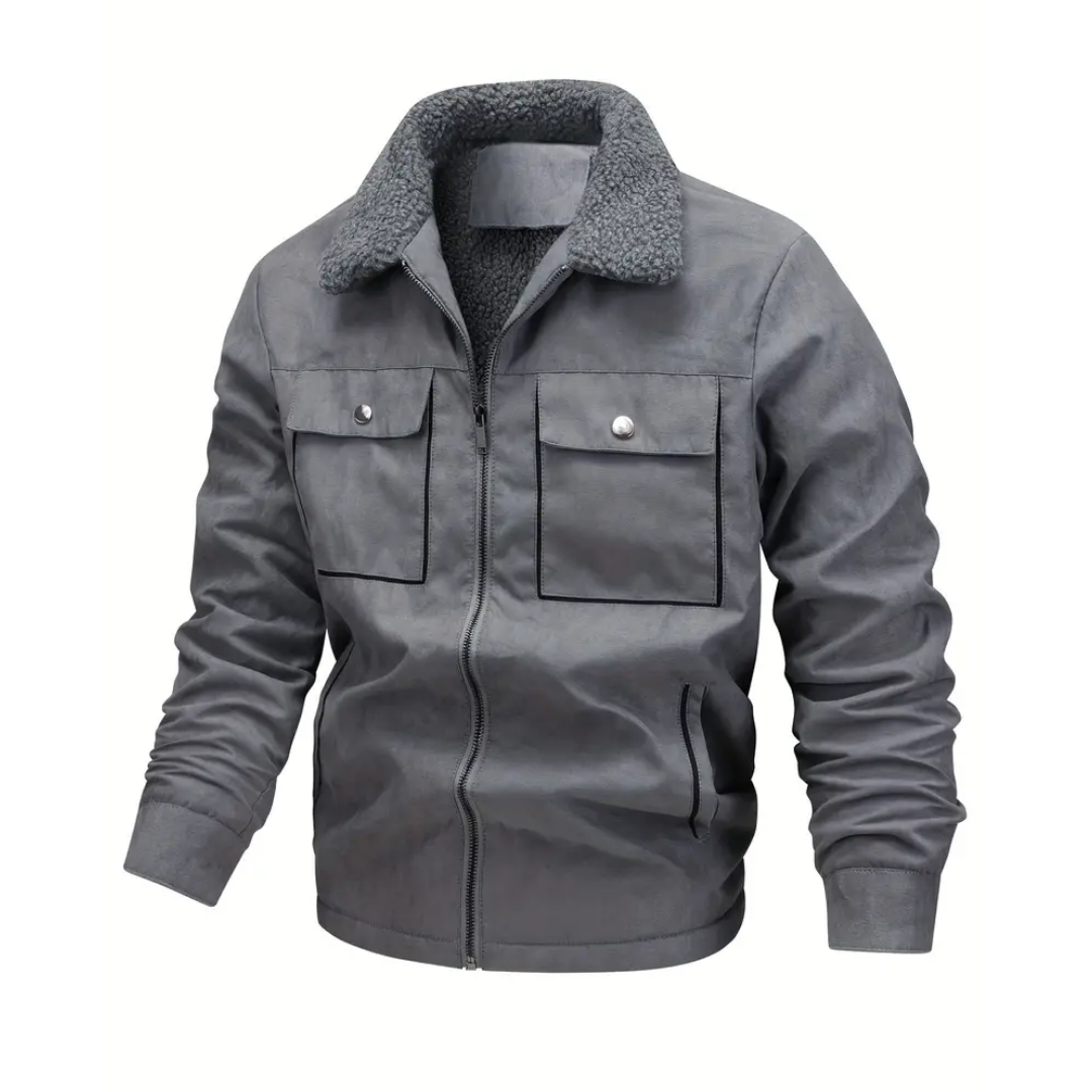 Men's Fleece-Lined Zip-Up Teddy Jacket with Hood in Dark Gray - view 7