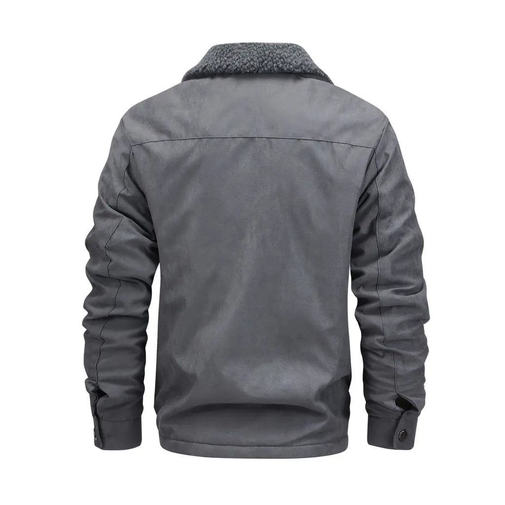 Men's Fleece-Lined Zip-Up Teddy Jacket with Hood in Dark Gray - view 8