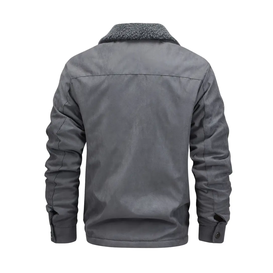 Men's Fleece-Lined Zip-Up Teddy Jacket with Hood in Dark Gray - view 8
