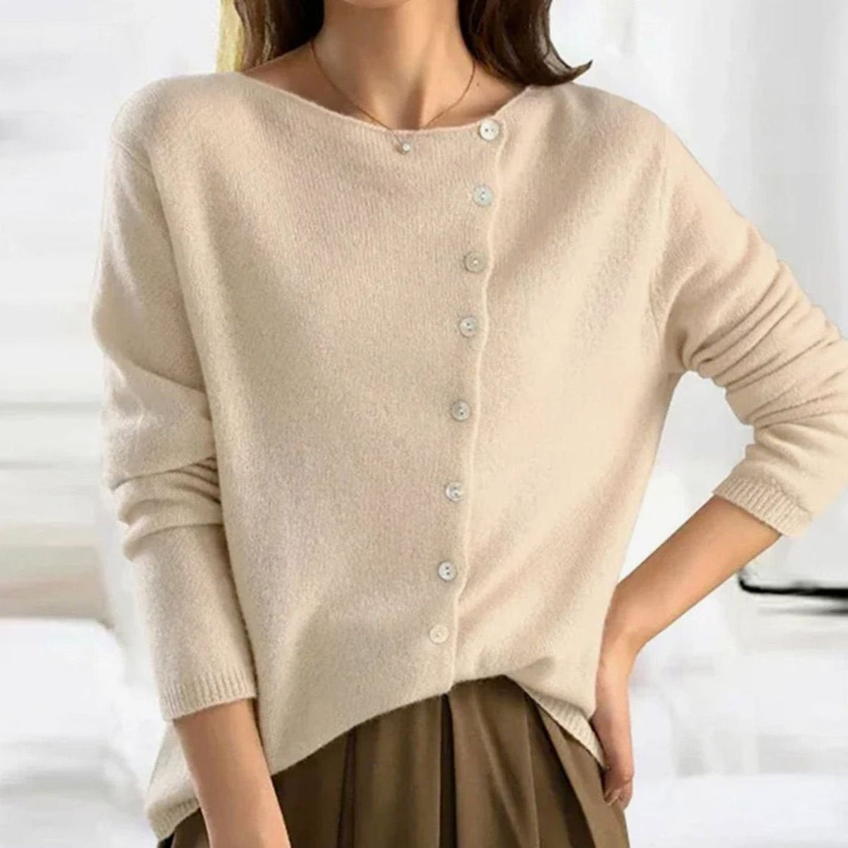 Women's Oversized Button-Front Cardigan in Beige - view 3