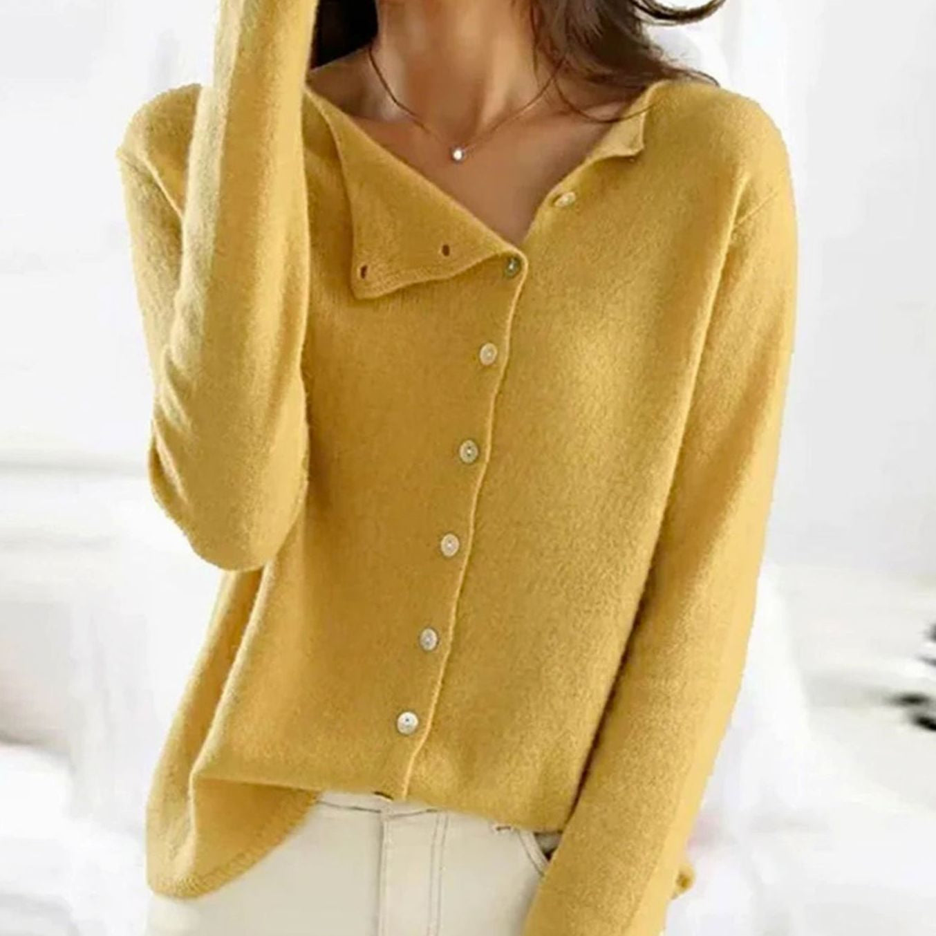 Women's Oversized Button-Front Cardigan in Yellow - view 4