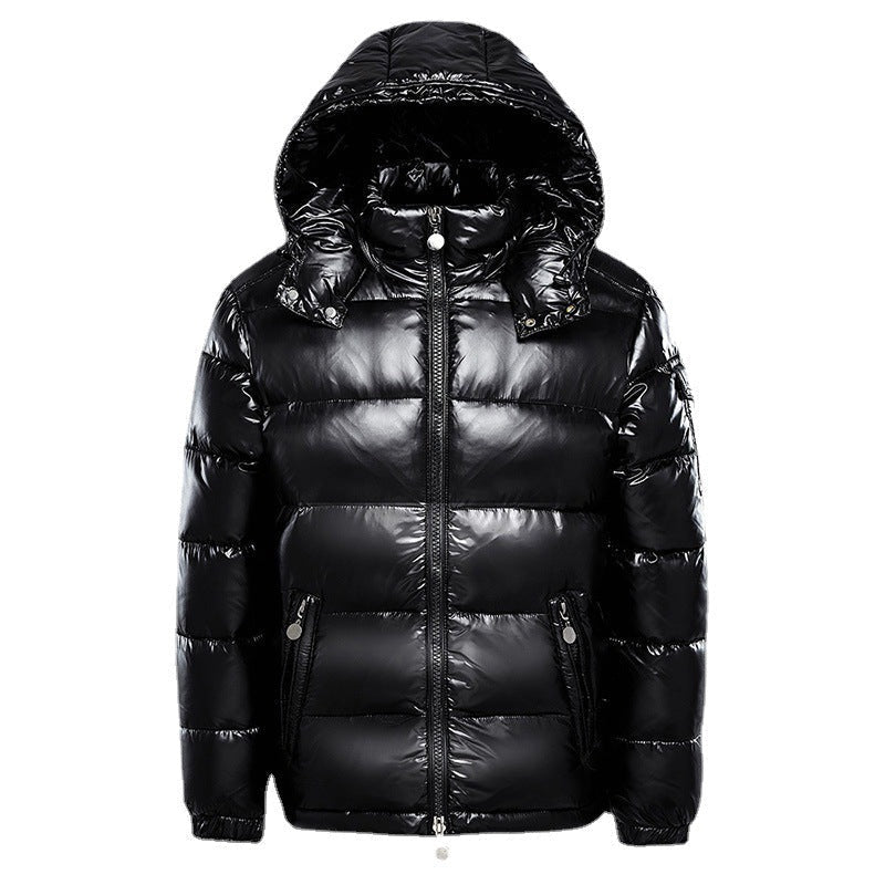 Men's High-Shine Puffer Coat with Zip Pockets in Black - view 1