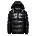 Men's High-Shine Puffer Coat with Zip Pockets in Black - view 1