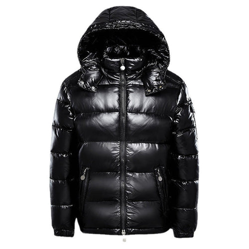 Men's High-Shine Puffer Coat with Zip Pockets in Black - view 1