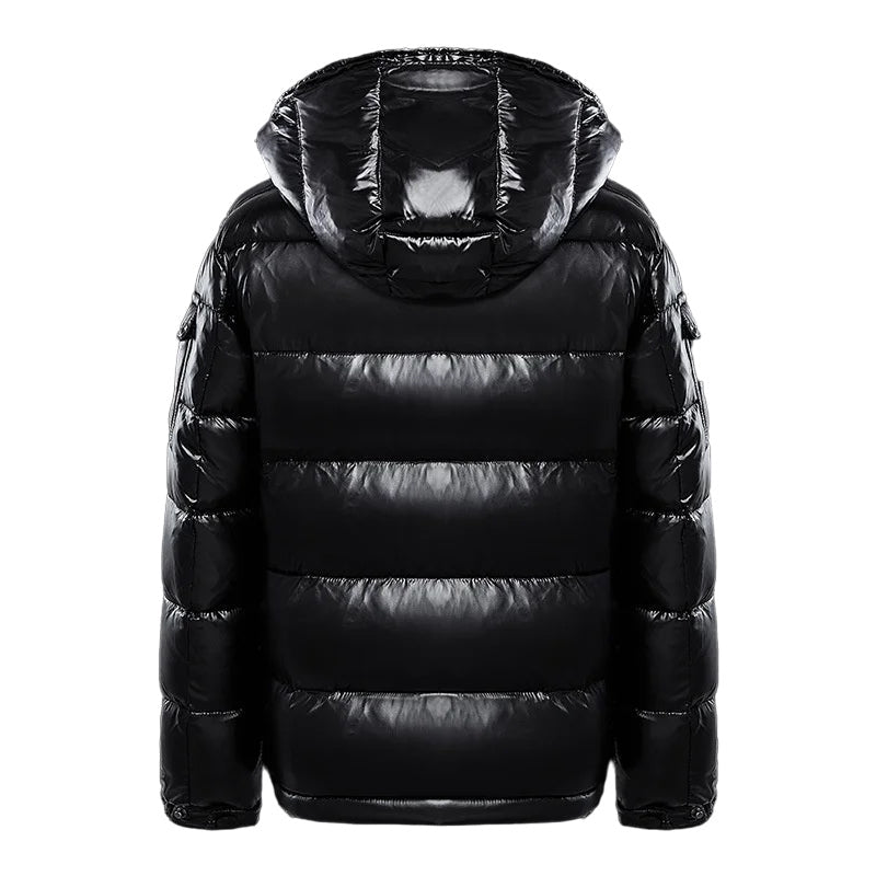 Men's High-Shine Puffer Coat with Zip Pockets in Black - view 2