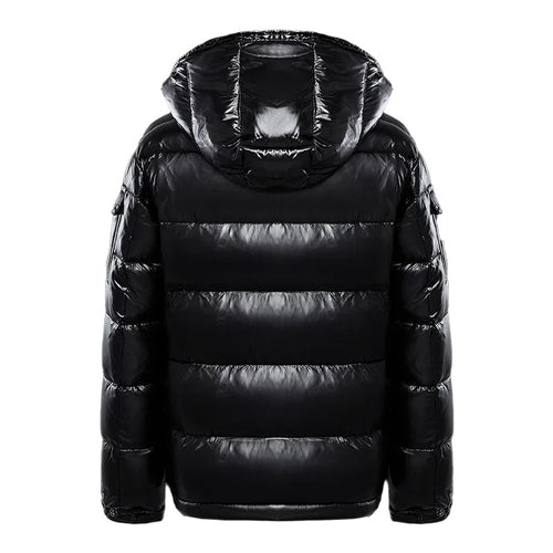 Men's High-Shine Puffer Coat with Zip Pockets in Black - view 2