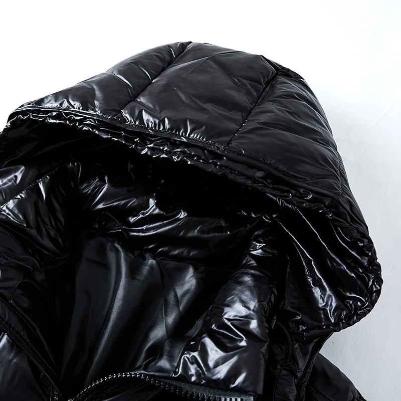 Men's High-Shine Puffer Coat with Zip Pockets in Black - view 3