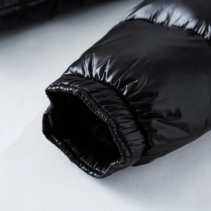 Men's High-Shine Puffer Coat with Zip Pockets in Black - view 4