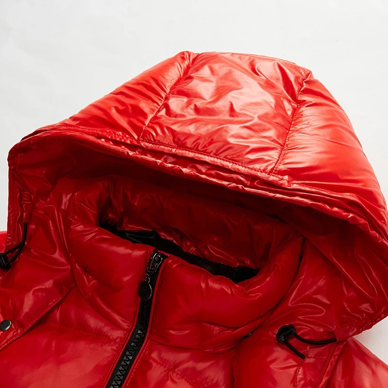 Men's High-Shine Puffer Coat with Zip Pockets in Red - view 6