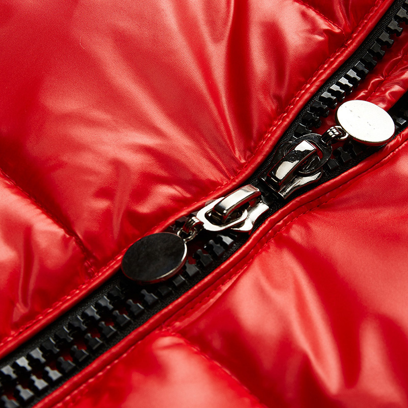 Men's High-Shine Puffer Coat with Zip Pockets in Red - view 7