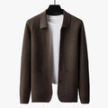 Men's Ribbed Button-Front Cardigan with Patch Pockets in Brown - view 1